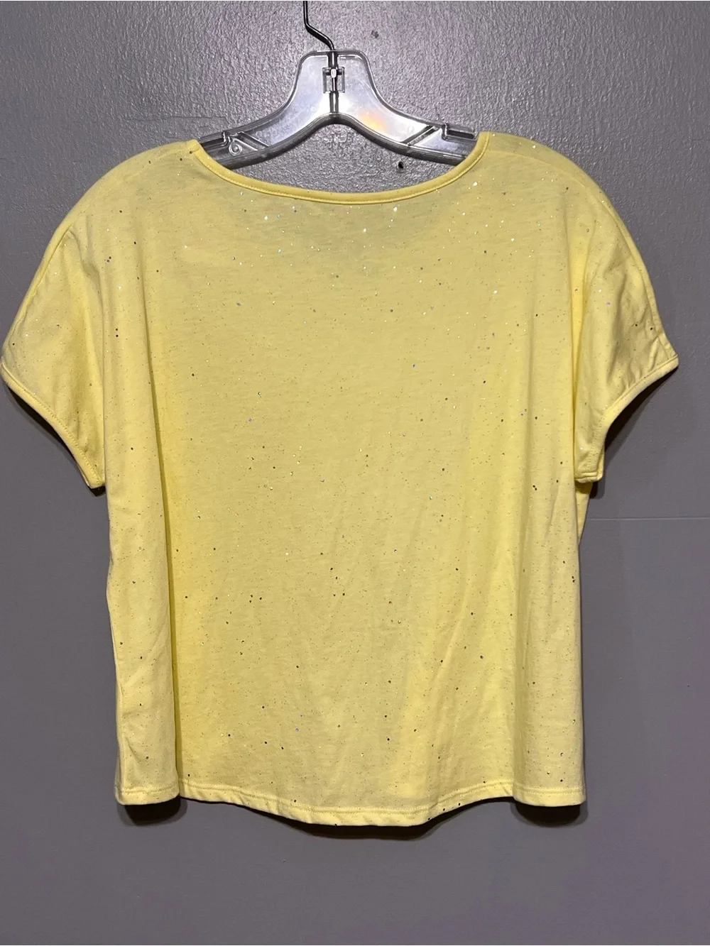 Justice Girls Yellow Glitter Sparkle Top Cutout Shoulder Cropped Tee 18/20 Y2K
